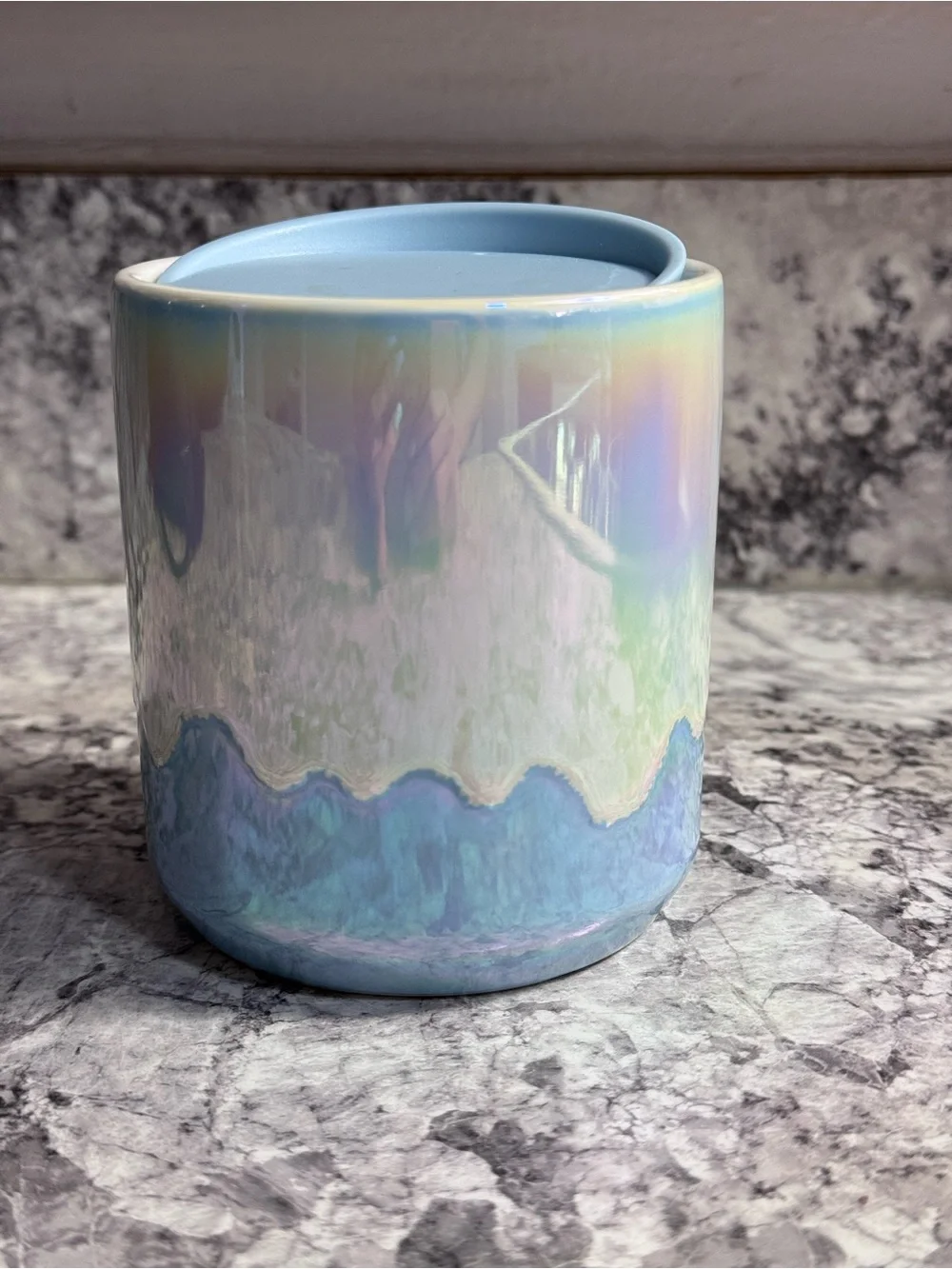 Starbucks Blue Iridescent Drip 8oz Ceramic Travel Mug with Lid